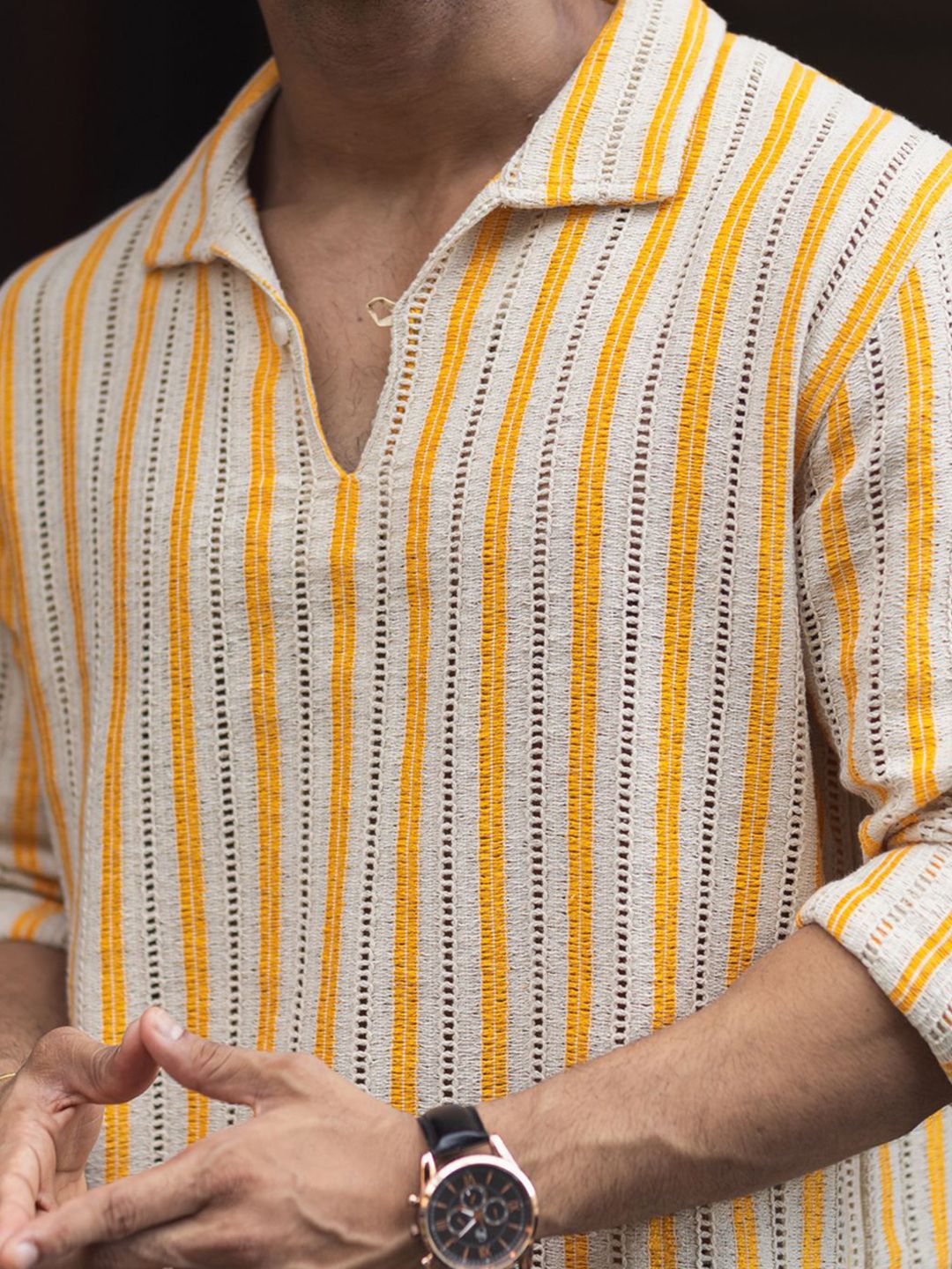 Powerlook Men Spread Collar Vertical Striped Casual Shirt