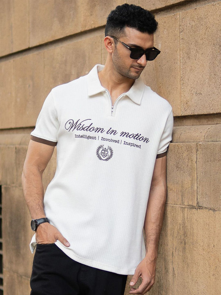 Powerlook Men Typography Printed Polo Collar Regular Fit T-shirt