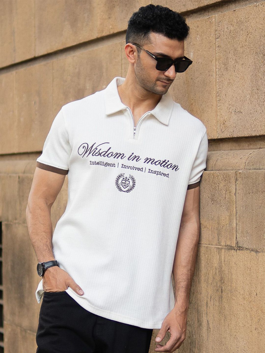 Powerlook Men Typography Printed Polo Collar Regular Fit T-shirt