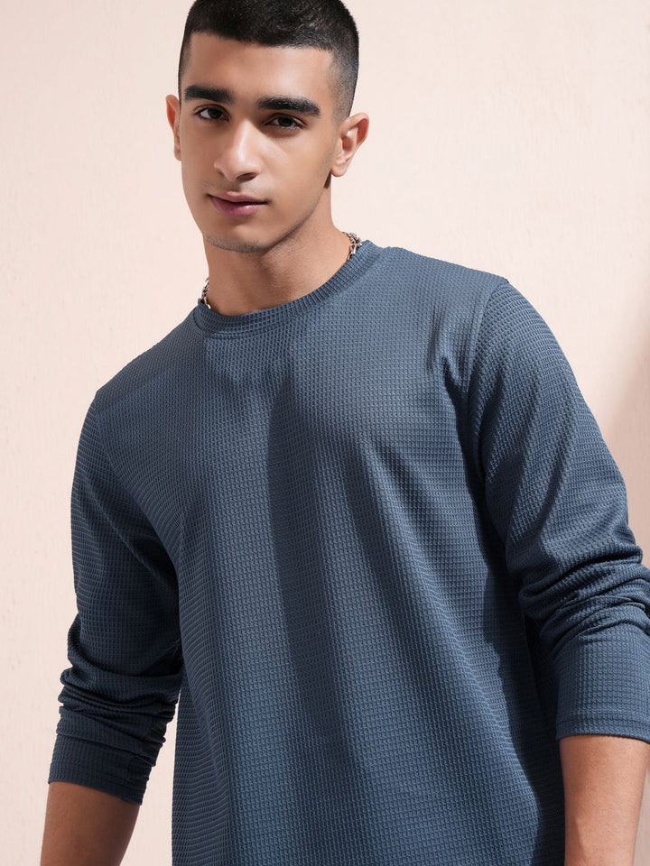 HIGHLANDER Men Self Design Round Neck Relaxed Fit T-shirt