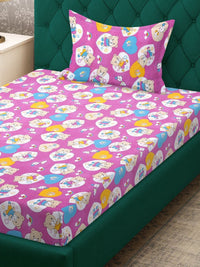 Myntra Elegant Homes Watak Kartun Ungu & Putih 400 TC Cadar Tempat Tidur Single dengan 1 Sarung Bantal