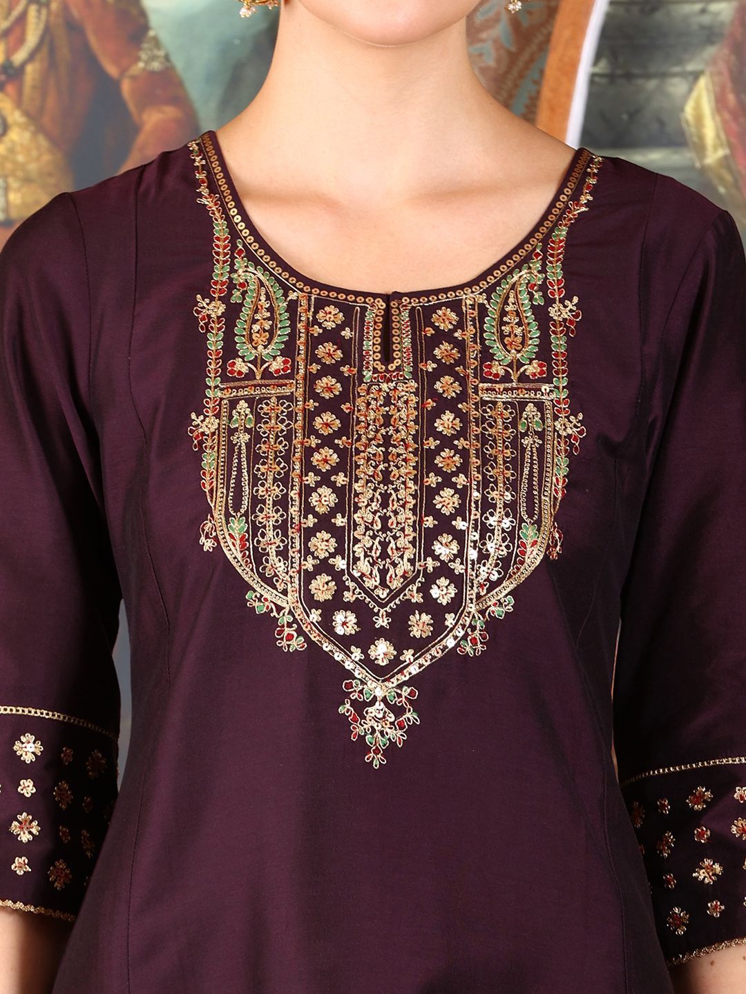 W Women Ethnic Motifs Embroidered Flared Sleeves Kurta