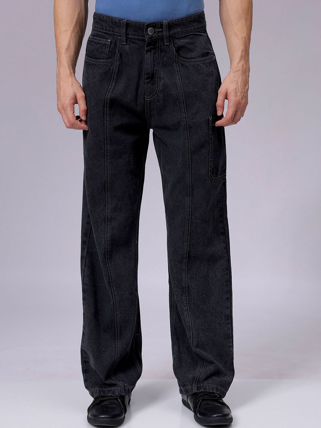 The Indian Garage Co Men Pure Cotton Baggy Fit Mid-Rise Cargo Jeans