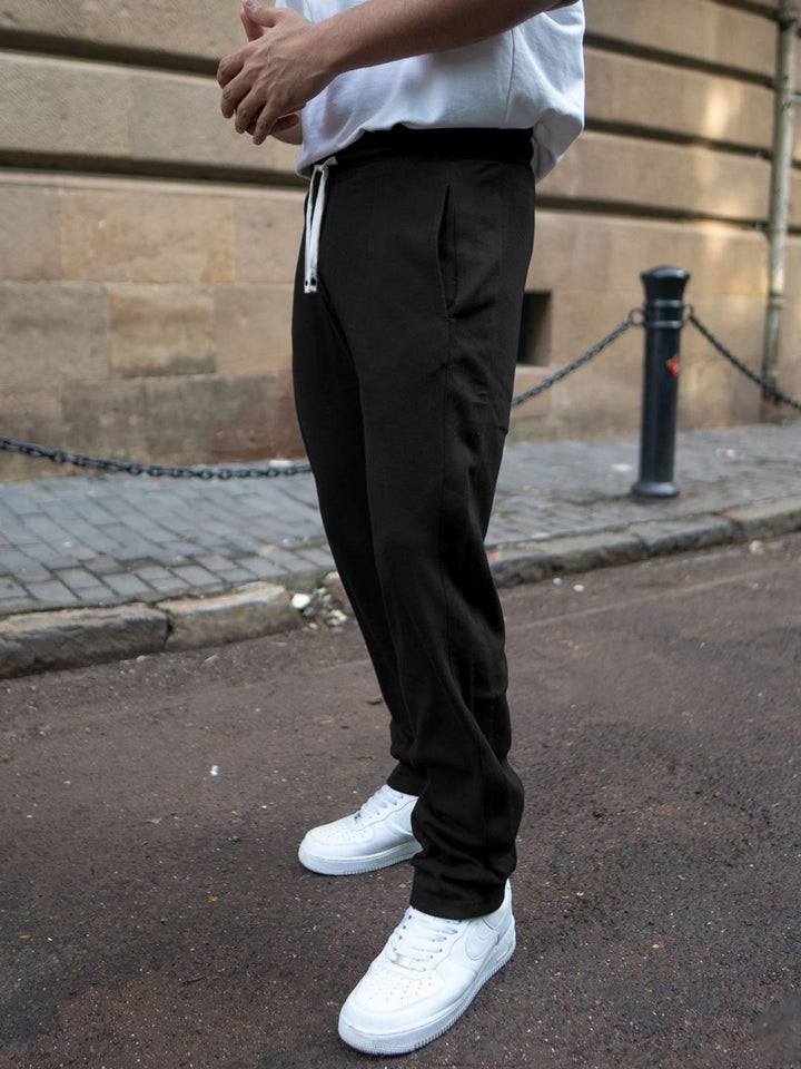 Powerlook Men Black Knitted Regular Fit Mid-Rise Cotton Track Pant