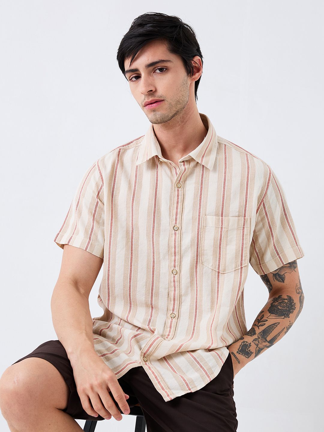 SPYKAR Men Spread Collar Vertical Striped Cotton Casual Shirt