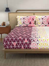 URBAN SPACE Divine Maroon & White Geometric Cotton 144 TC Queen Bedsheet Set
