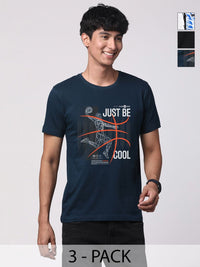 Pek ADRO Lelaki dengan 3 T-shirt Kapas Leher Bulat Bercetak Grafik