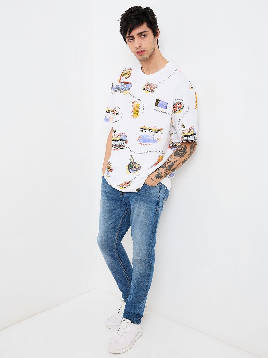 SPYKAR Men Conversational Printed Round Neck Cotton Relaxed Fit T-shirt