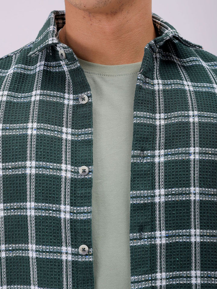 The Indian Garage Co Men Relaxed Fit Checked Textured Resortwear Shirt