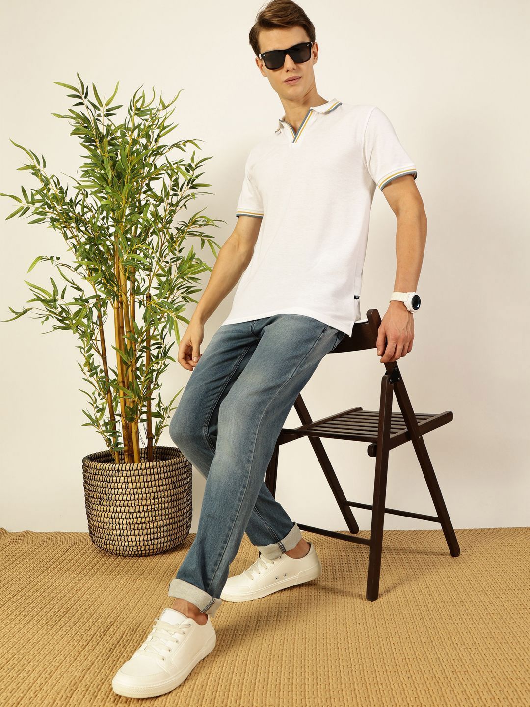 Thomas Scott Men Solid Polo Collar Cotton T-shirt