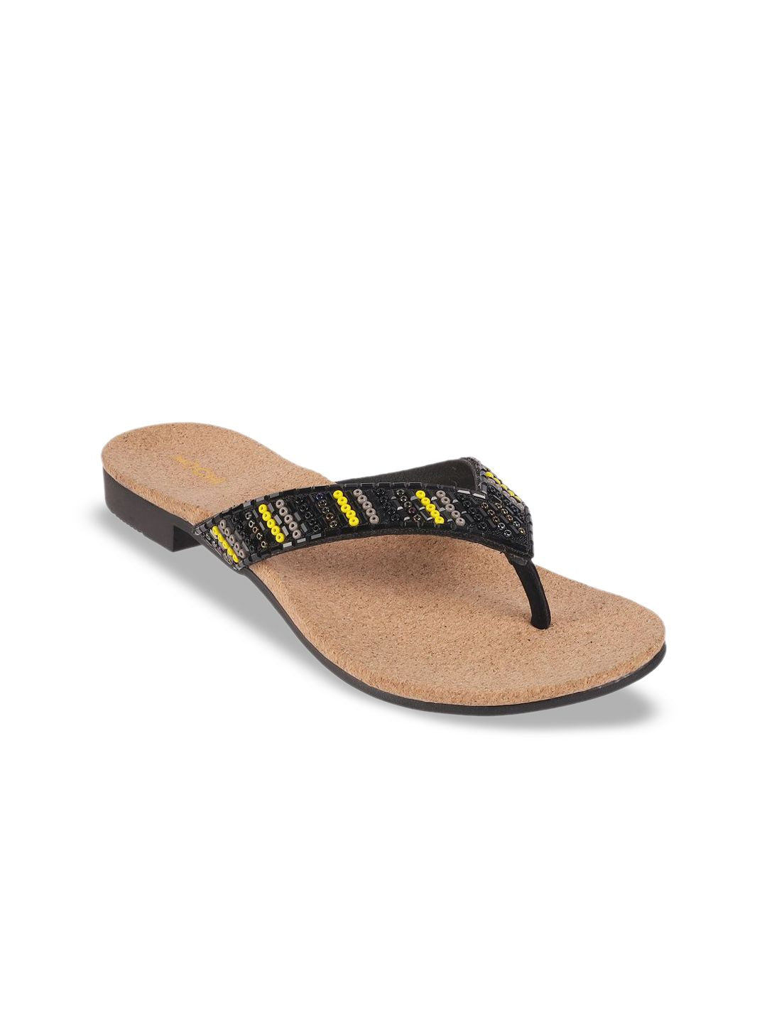 Mochi Women Ethnic Open Toe T-Strap Flats
