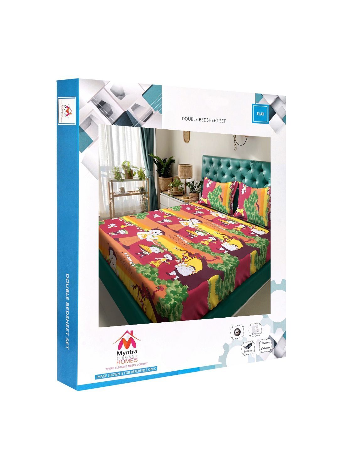 Myntra Elegant Homes Kartun Merah Cetakan Kapas 400TC King Cadar Katil Double & 2 Sarung Bantal