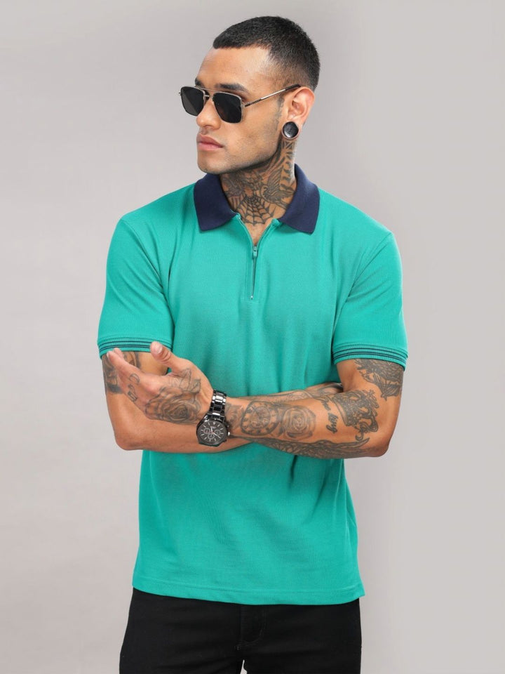 ADRO Men Solid Polo Collar Cotton T-shirt