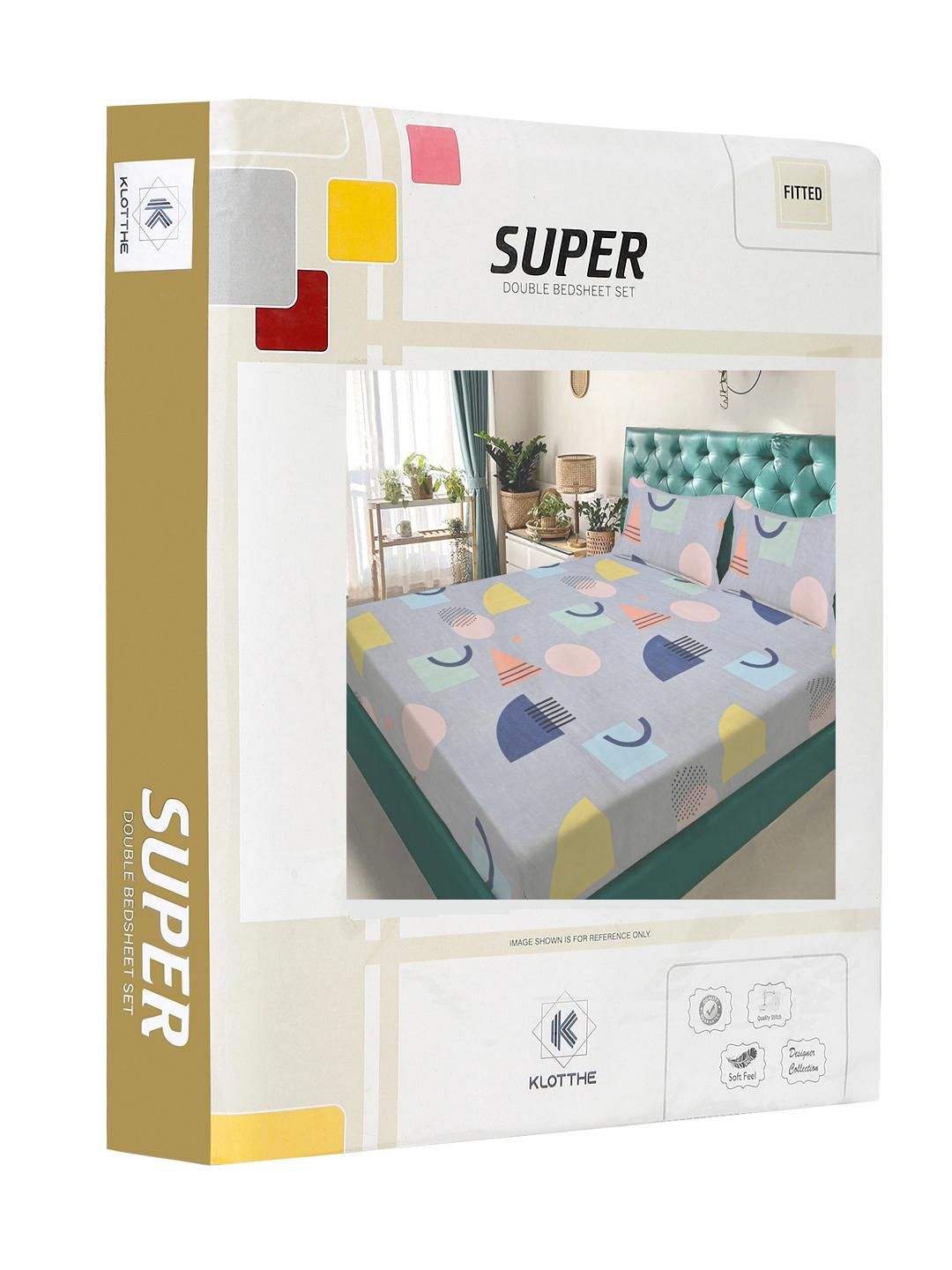 KLOTTHE Cadar King Geometri Kelabu dengan 2 Sarung Bantal