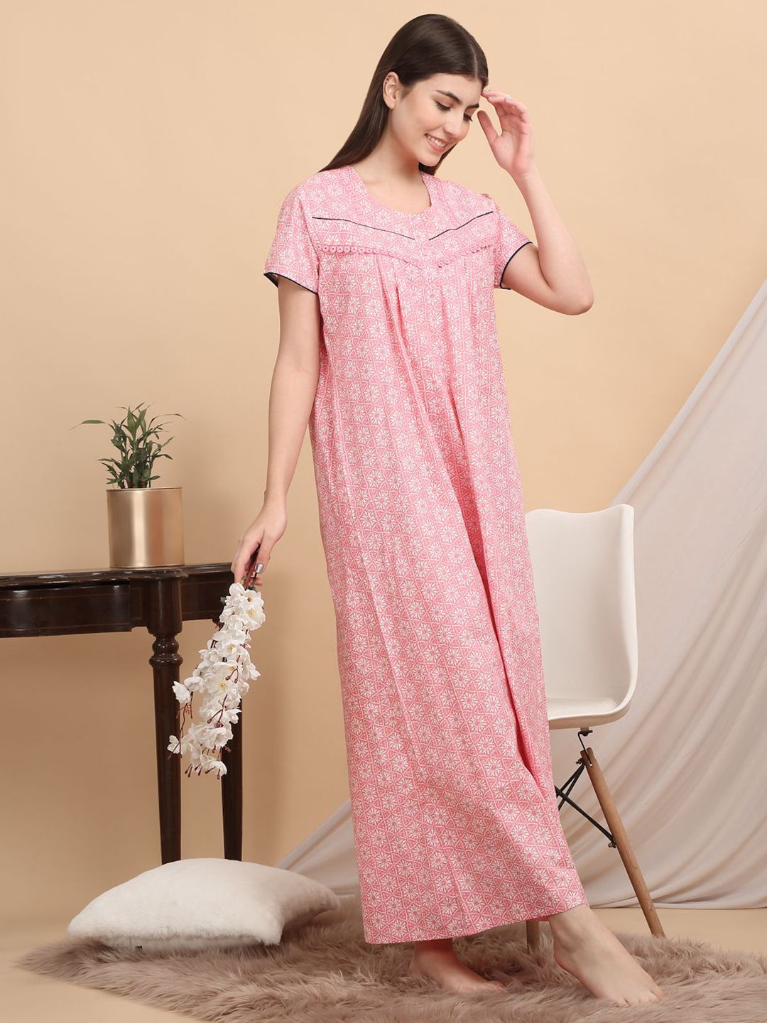 Sweet Dreams Printed Women Maxi Nightdress