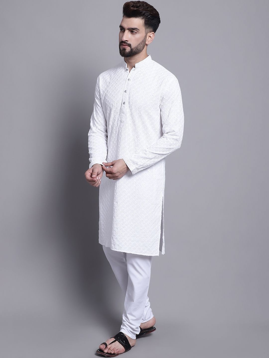 SOJANYA Men Ethnic Motifs Embroidered Regular Pure Cotton Kurta with Pyjamas