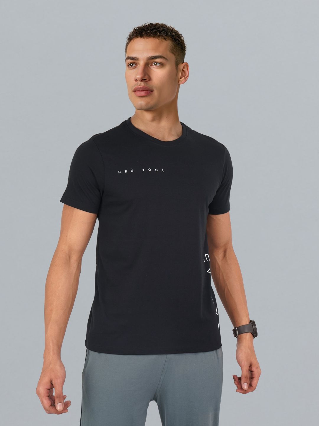 HRX by Hrithik Roshan Monochrome Typography Printed Pure Cotton Yoga T-shirt