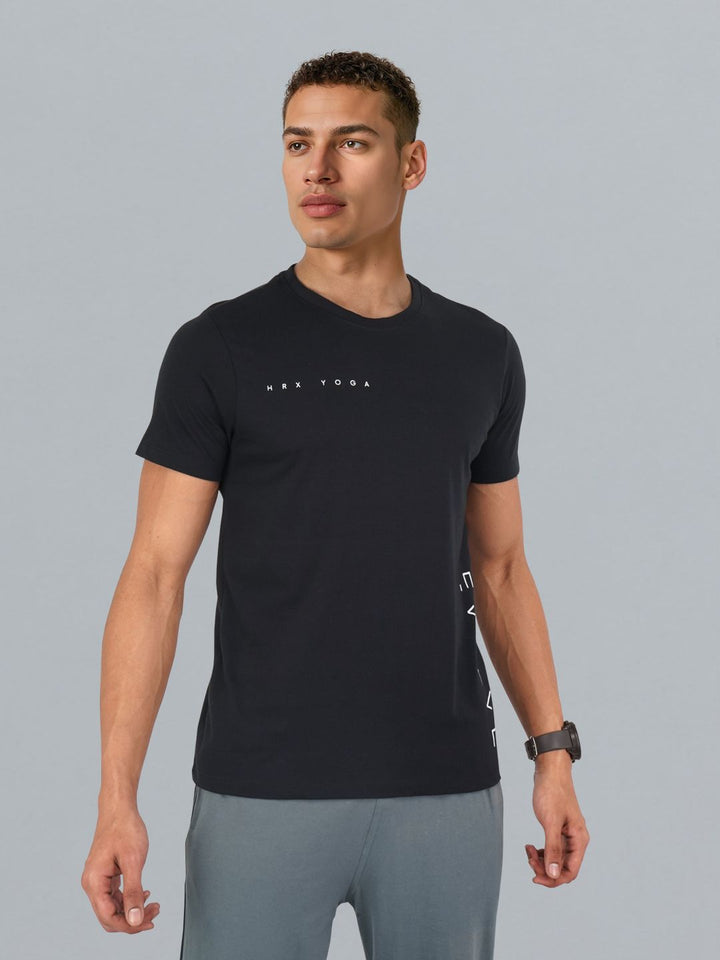 HRX by Hrithik Roshan Monochrome Typography Printed Pure Cotton Yoga T-shirt