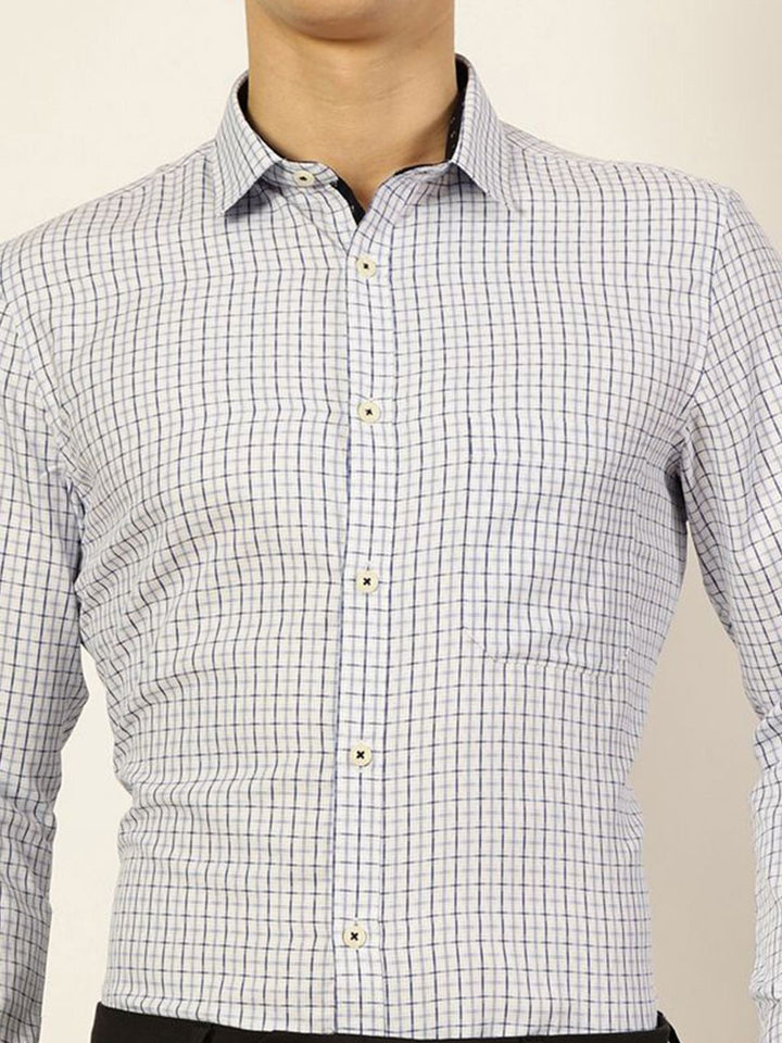 Thomas Scott Men Smart Cutaway Collar Checked Cotton Formal Shirt