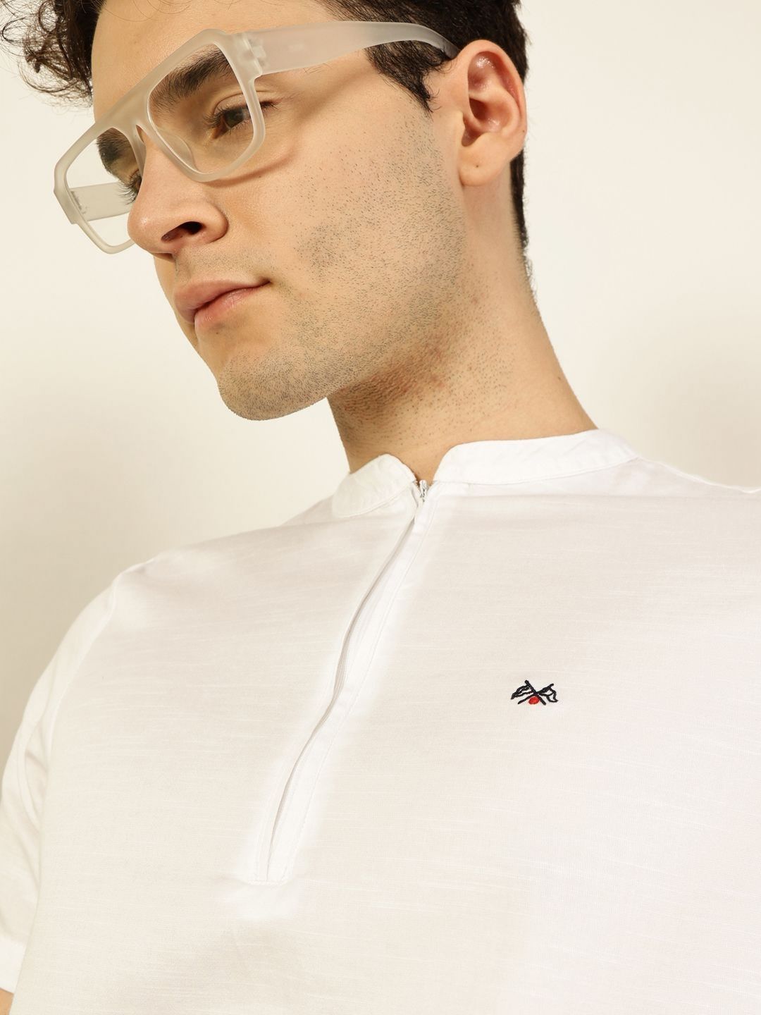 Thomas Scott Men Solid Mandarin Collar Cotton T-Shirt