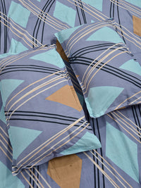KLOTTHE Multicoloured Geometric 300 TC Cotton Blend Double Bedsheet with 4 Pillow Covers