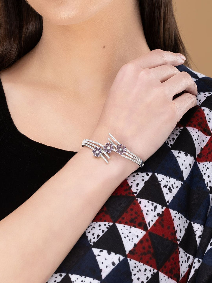 Anouk Silver-Plated Cubic Zirconia Studded Kada Bracelet