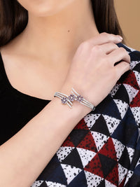 Anouk Silver-Plated Cubic Zirconia Studded Kada Bracelet