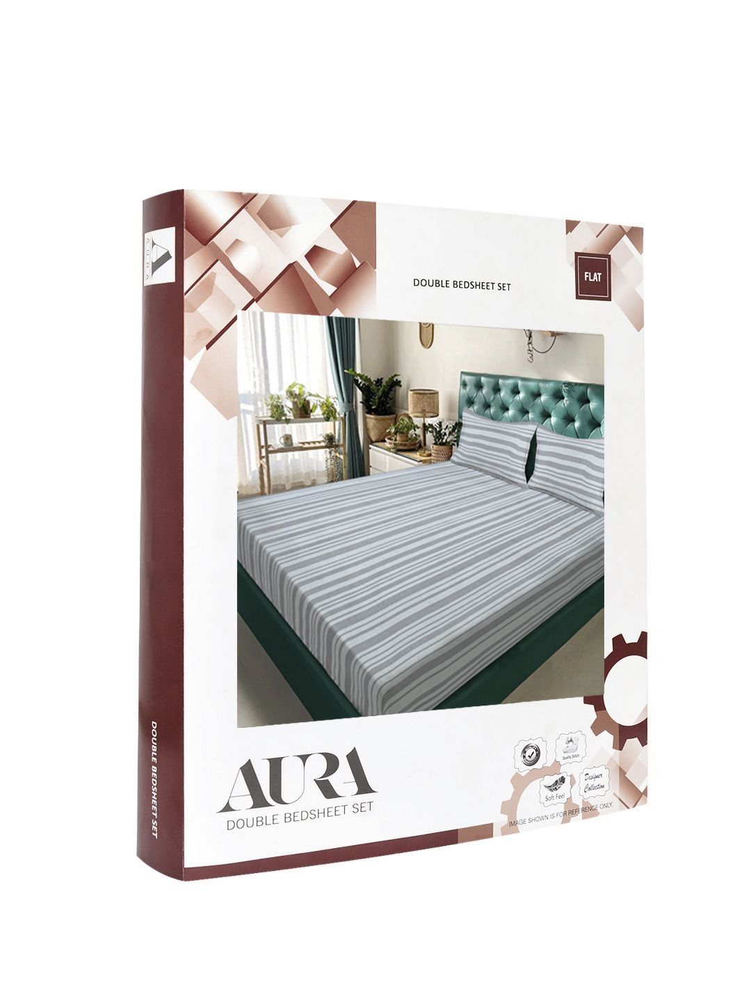 Aura Grey & White Striped 300 TC Double King Bedsheet Set 2.50 m x 2.25 m