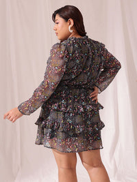CURVY STREET Plus Size Floral Printed Chiffon Empire Dress