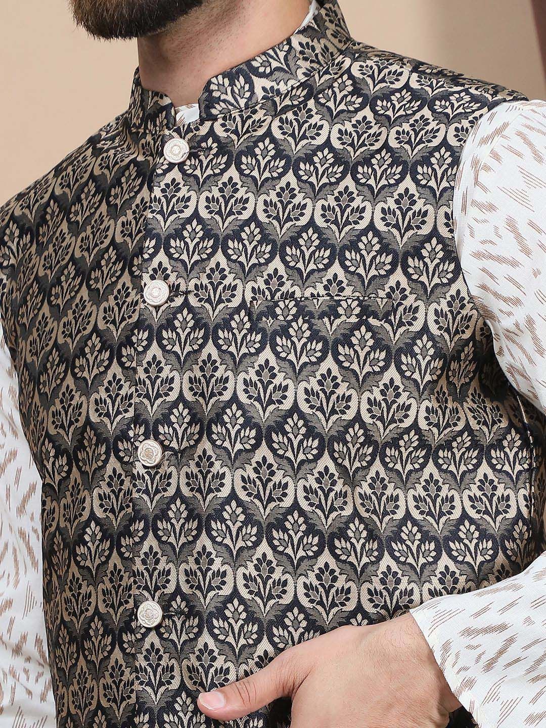 Anouk Black Printed Straight Pure Cotton Kurta with Churidar