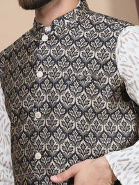 Anouk Black Printed Straight Pure Cotton Kurta with Churidar