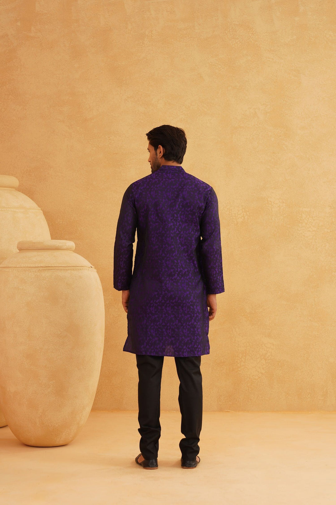 SOJANYA Geometric Printed Mandarin Collar Jacquard Silk Straight Long Kurta
