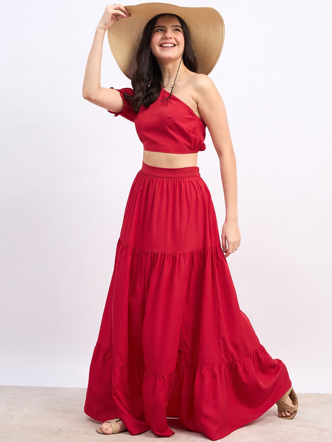 Berrylush One Shoulder Cropped Top With High Rise Maxi Skirt