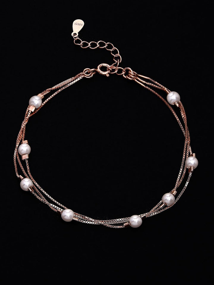 PANASH 925 Sterling Silver Rose Gelang Multistrand Berlapis Emas Shell Mutiara Manik