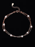 PANASH 925 Sterling Silver Rose Gelang Multistrand Berlapis Emas Shell Mutiara Manik