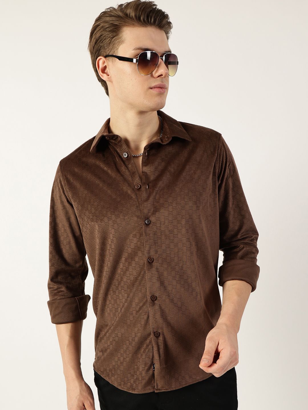 Thomas Scott Men Classic Spread Collar Textured Solid Slim Fit Casual Shirt