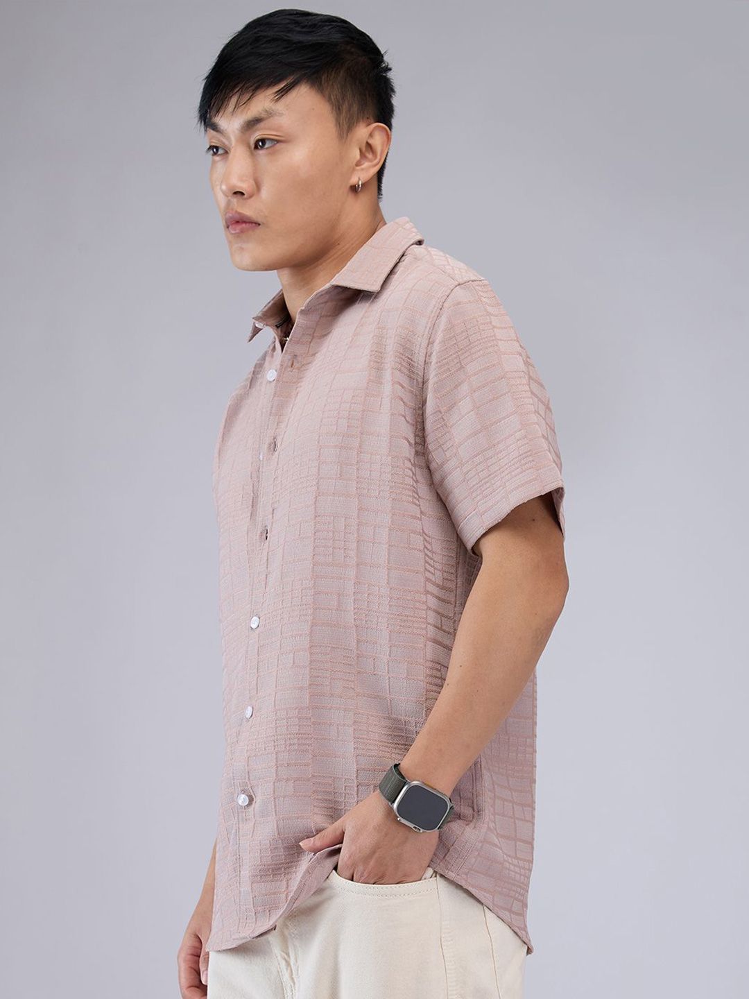 VASTRADO Men Classic Cutaway Collar Textured Slim Fit Casual Shirt