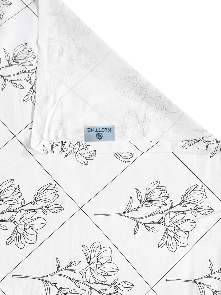 KLOTTHE Off White Printed Flat 400TC Pure Cotton Super King Bedsheet & 4 Pillow Covers