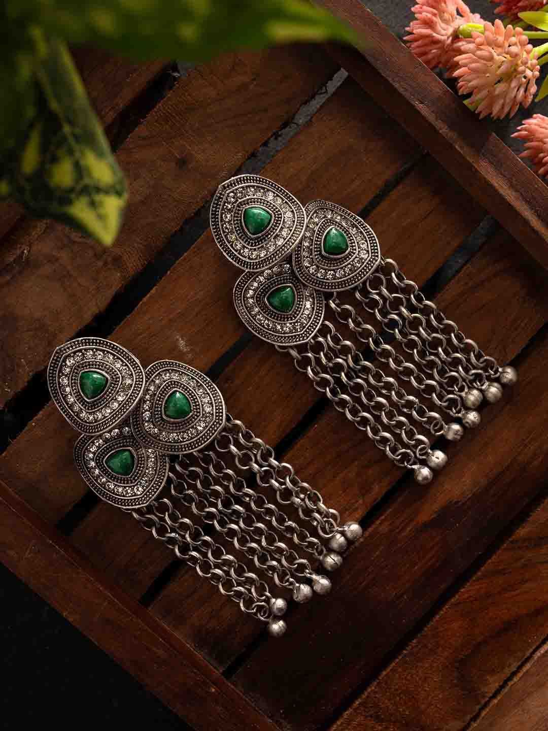 Batu-batu bersalut perak PANASH yang disemat dan manik anting-anting jatuh teroksida bentuk kontemporari