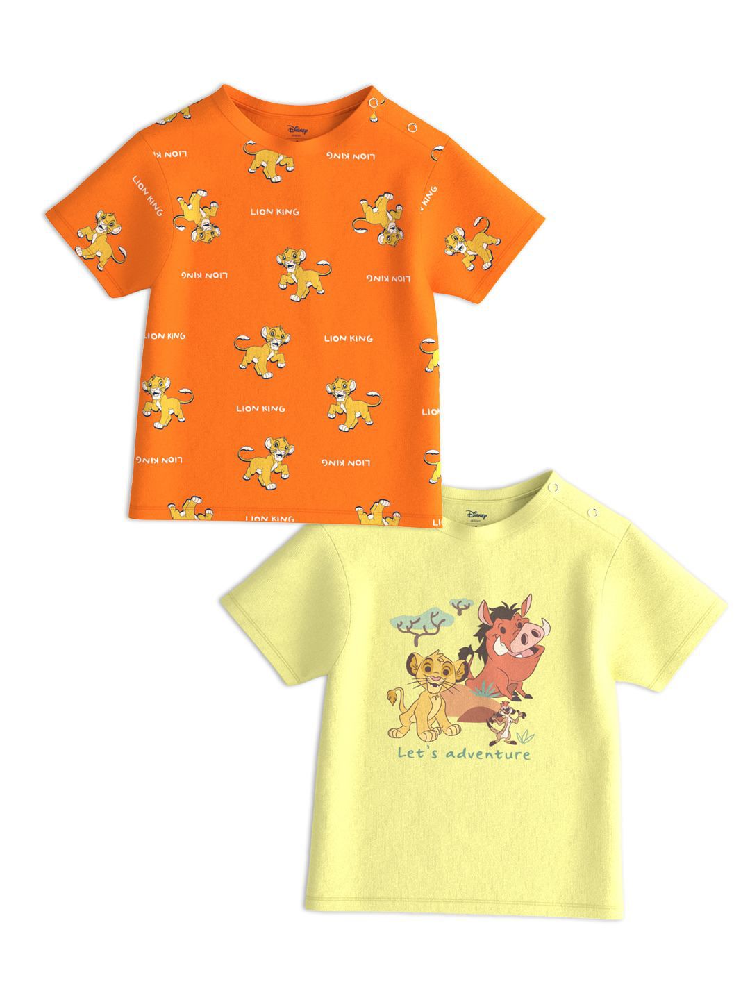 NautiNati Pack of 2 Disney Lion King Baby Boys Green Animal Print Pure Cotton T Shirt