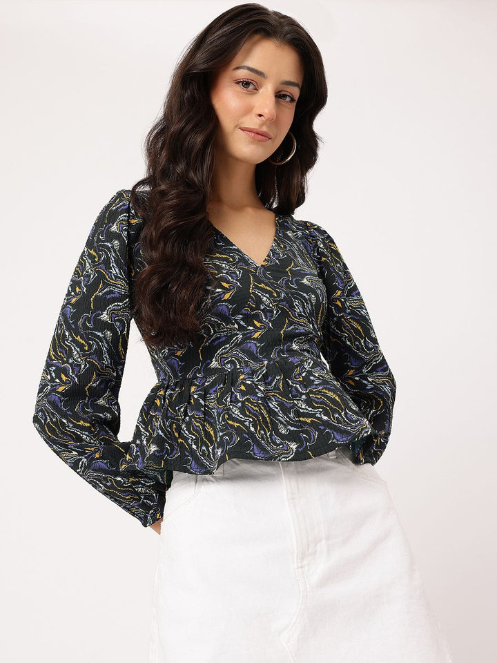 DressBerry Abstract Canvas Peplum Top