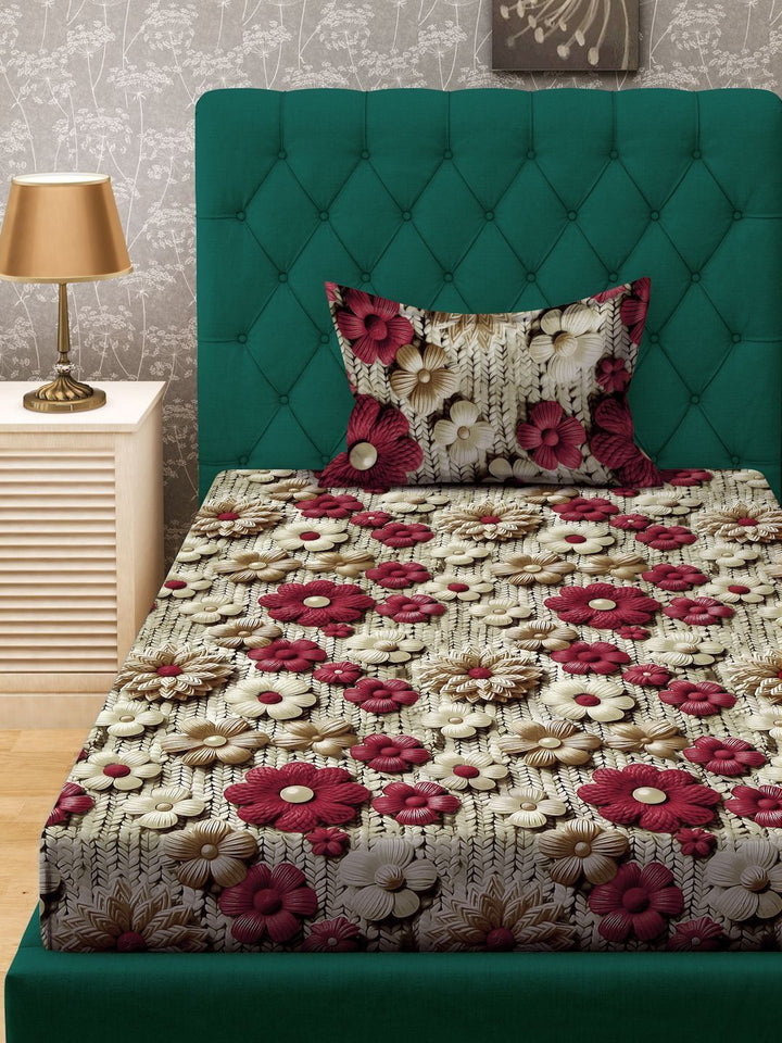 Myntra Elegant Multicoloured Floral 300 TC Single 7D Bedsheet with 1 Pillow Cover