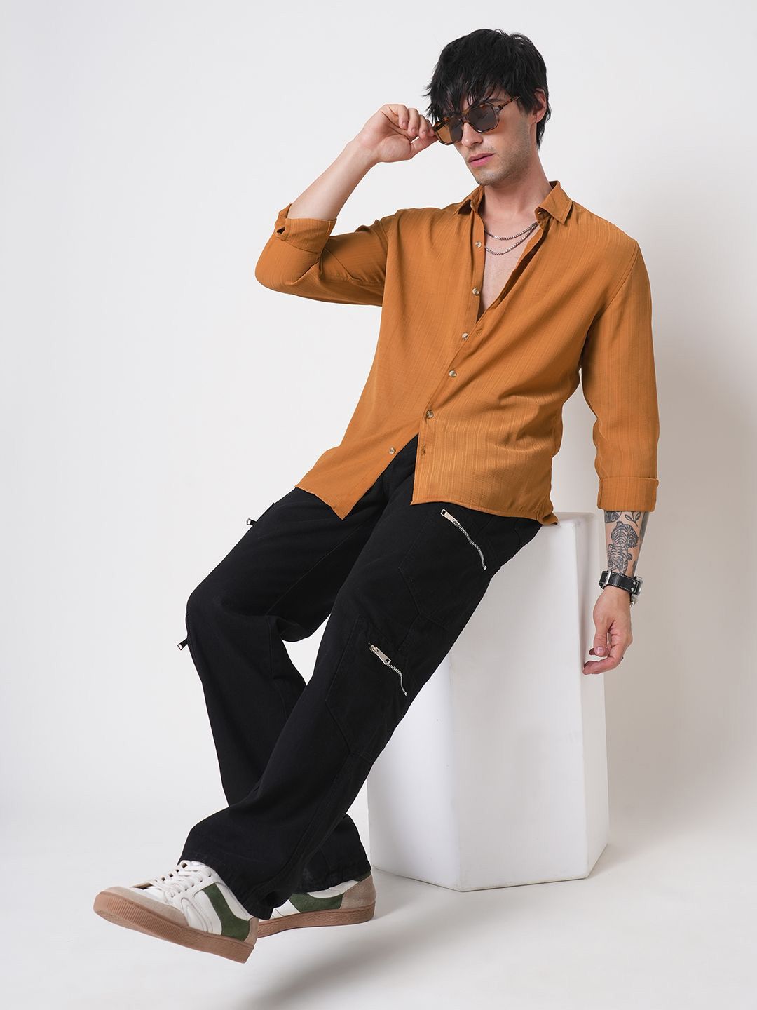 VASTRADO Men Classic Spread Collar Textured Slim Fit Casual Shirt