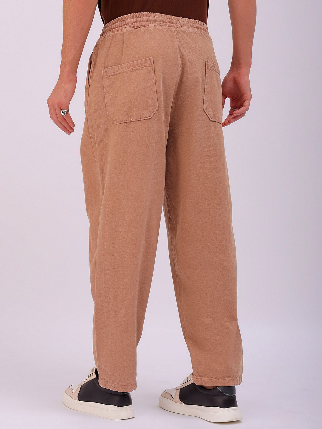 The Indian Garage Co Men Baggy Fit Cotton Elasticated Waist Jeans