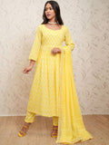 Vishudh yellow Ethnic Motifs Printed Anarkali Gathered Kurta With Trousers & Dupatta