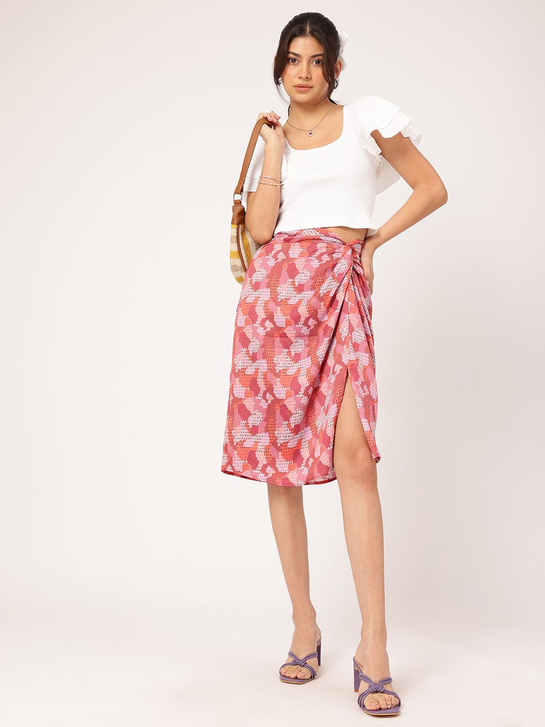 DressBerry Effortlessly Stylish High-Slit Floral Printed Twisted Skirt