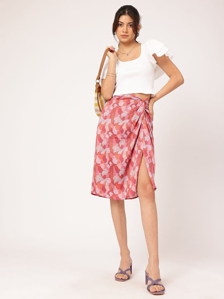 DressBerry Effortlessly Stylish High-Slit Floral Printed Twisted Skirt