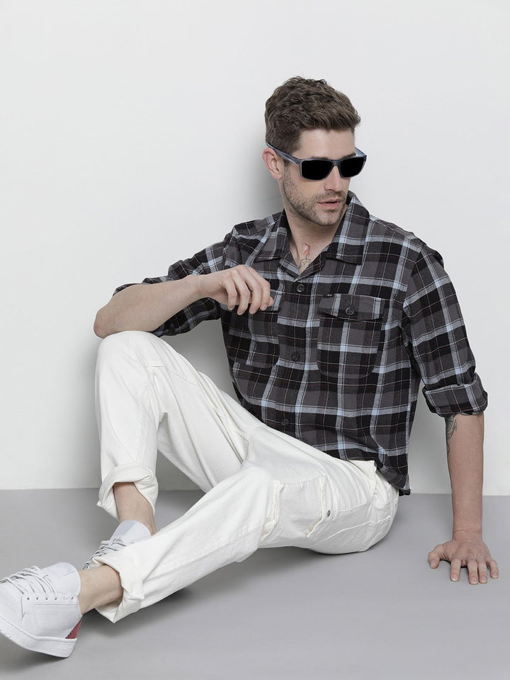 The Indian Garage Co Men Regular Fit Checked Double Flap Pocket Flannel Shirt