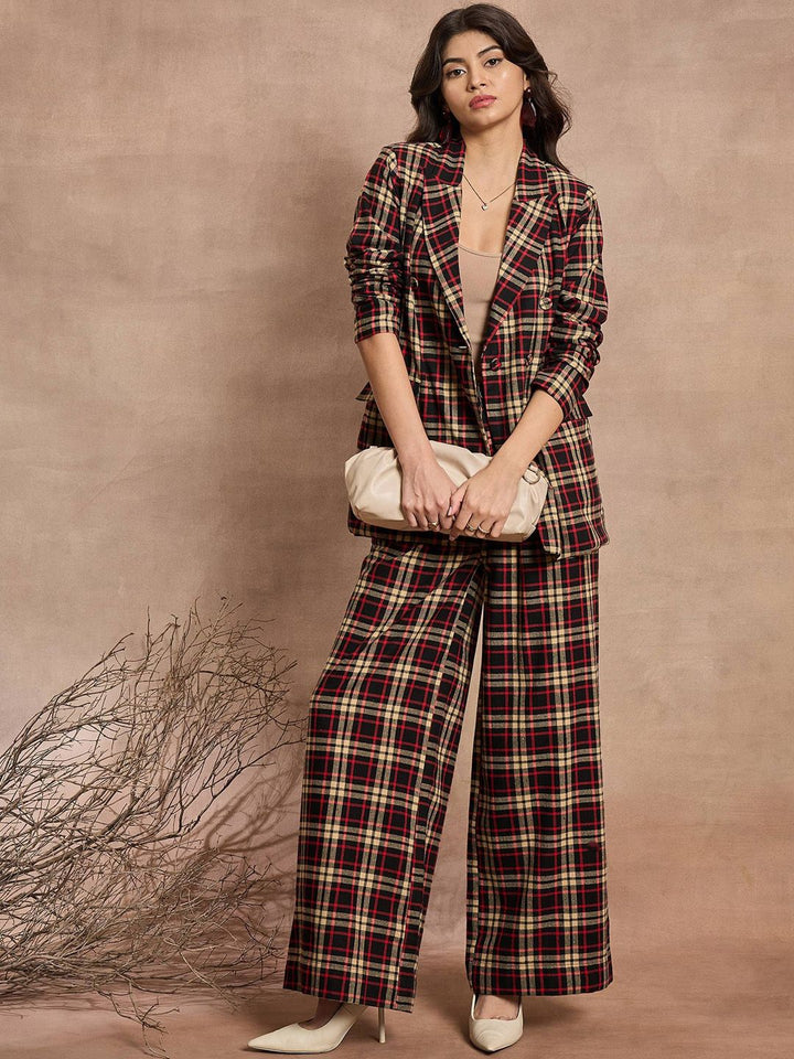 SASSAFRAS Women Cotton Checked Relaxed High-Rise Trousers