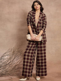 SASSAFRAS Women Cotton Checked Relaxed High-Rise Trousers